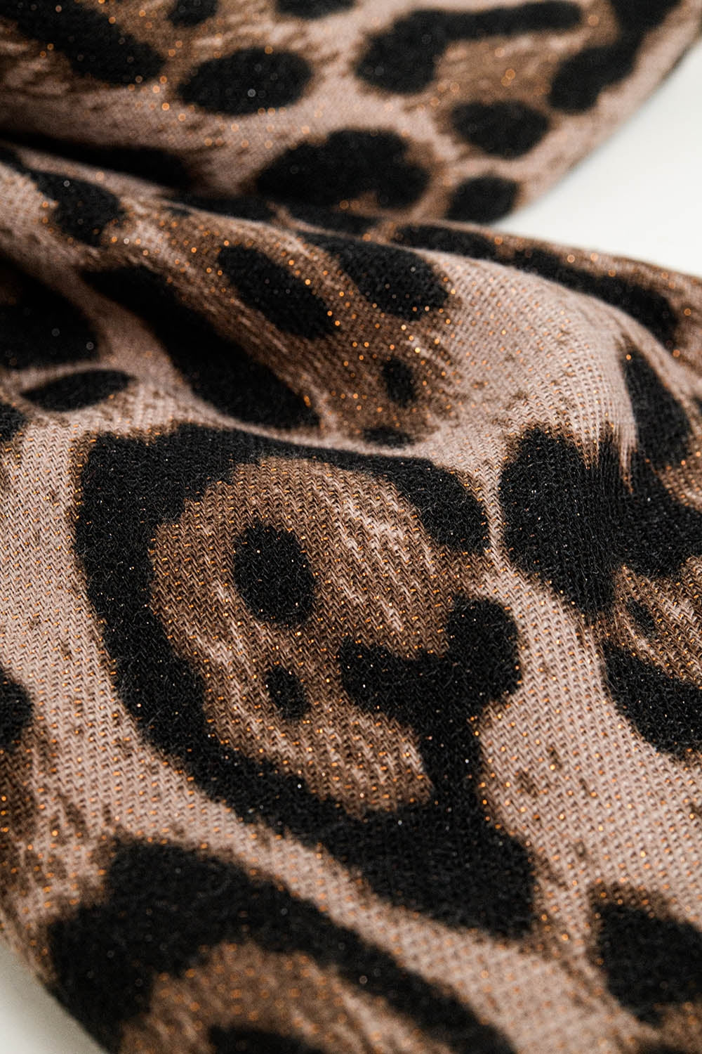 brown Leopard print fluffy knit scarf with rhinestone details