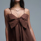 Brown poplin mini dress with a big bow detail