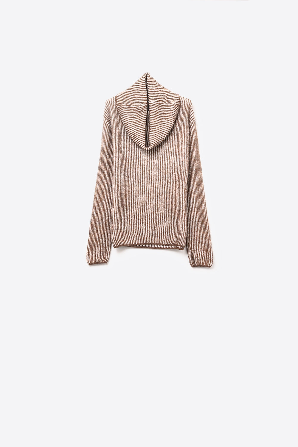 Q2 Brown ribbed knit sweater with a roll neck