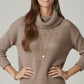 Brown ribbed knit sweater with a roll neck