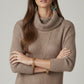 Brown ribbed knit sweater with a roll neck