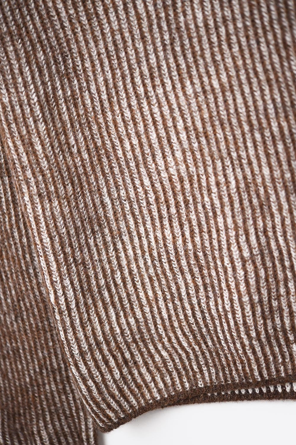 Brown ribbed knit sweater with a roll neck