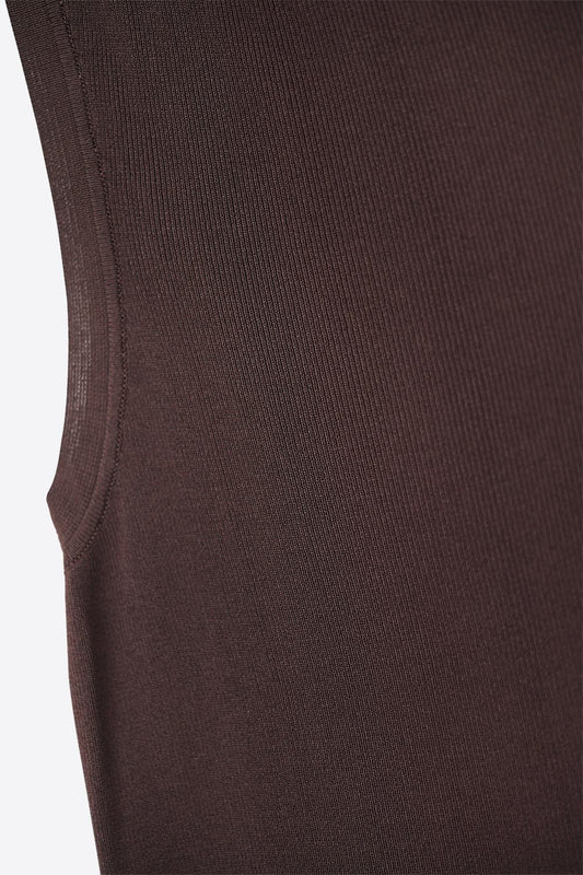 Brown Ribbed Sleeveless Top