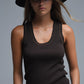 Brown Sleeveless Knit Top with Metallic Trim