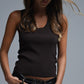 Brown Sleeveless Knit Top with Metallic Trim