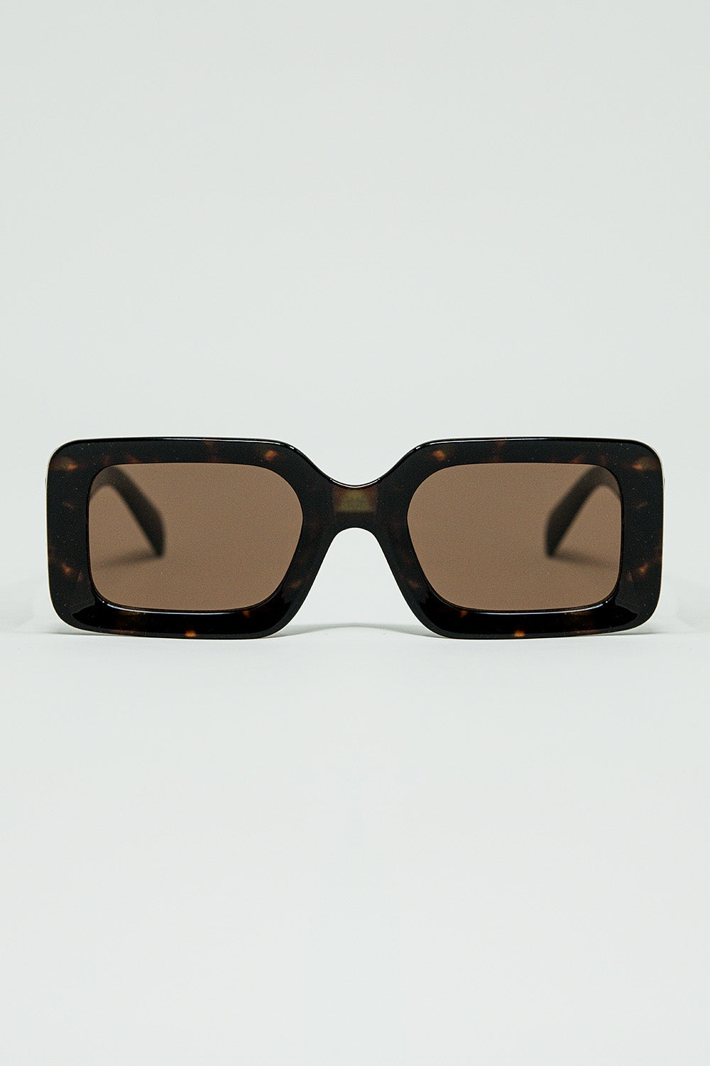 Q2 brown square sunglasses with green animal print on the side