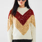 Q2 burgundy and beige color block knit sweater with sequin embellishment