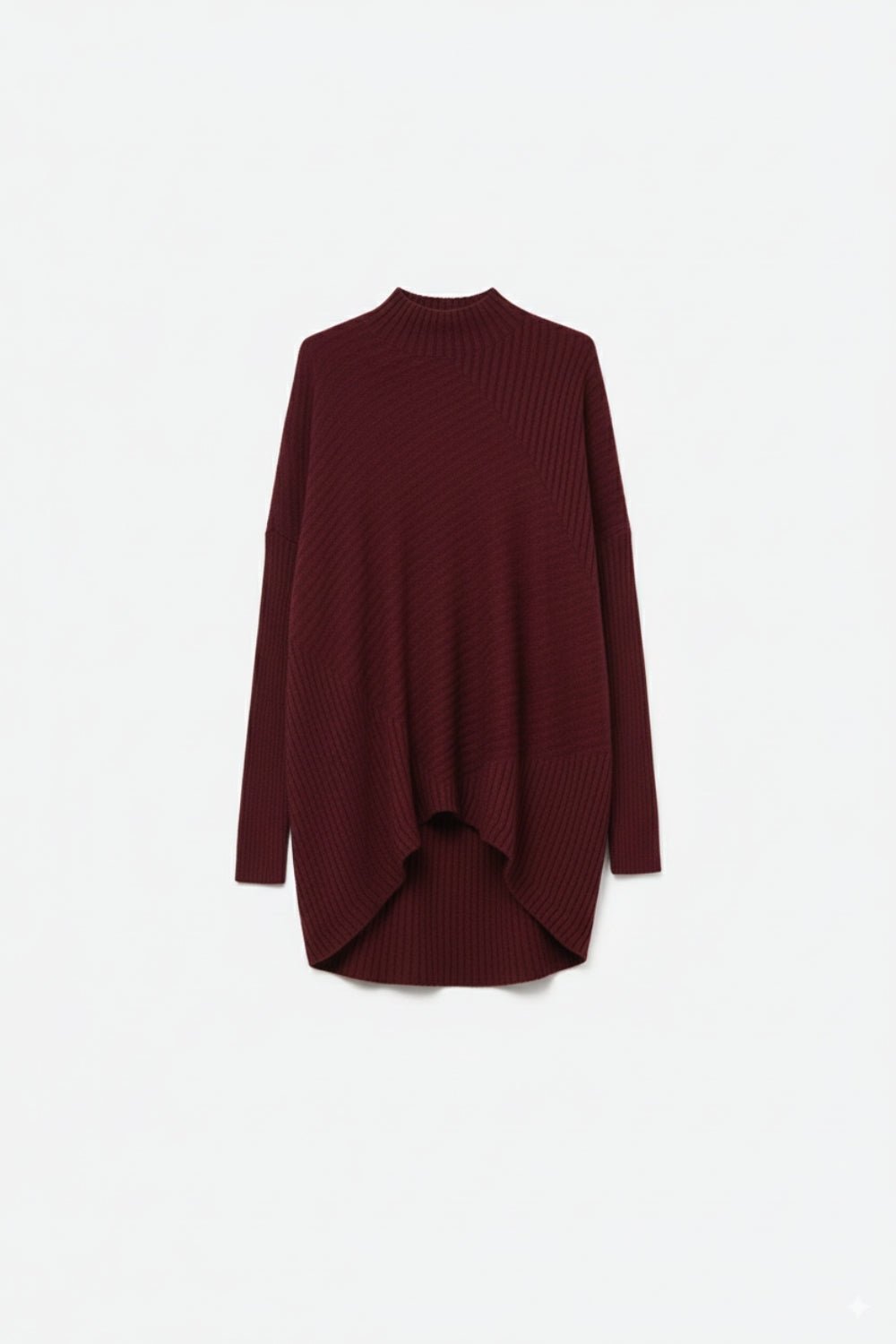 Q2 Burgundy Asymmetric Ribbed Knit Sweater Tunic