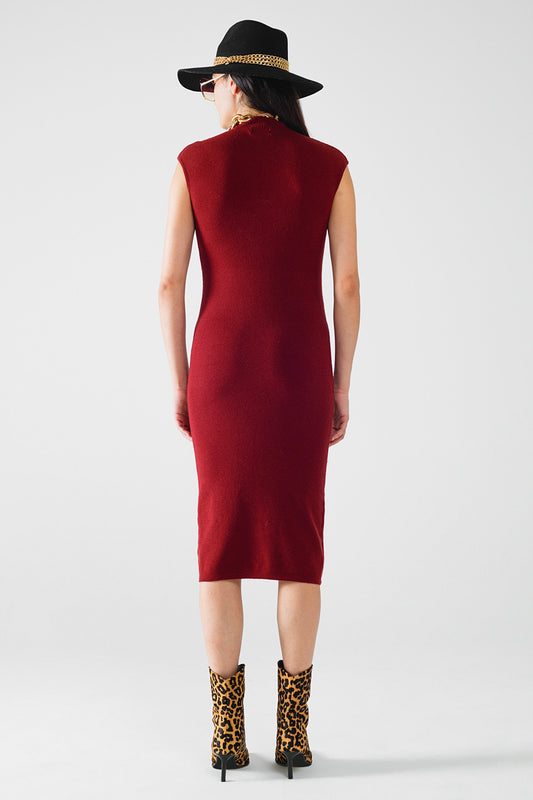 burgundy bodycon sleeveless midi dress