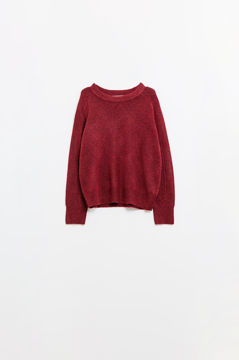 Q2 Burgundy crew neck sweater with seam detail on sleeve