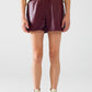 Q2 Burgundy faux leather shorts with gathering at the waist with drawstring