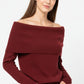 Burgundy fine knit sweater with wide boat neck
