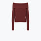 Q2 burgundy fine ribbed knit sweater with wide boat neck