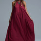 Q2 Burgundy Halter Neck Maxi Dress With Seam Detailing