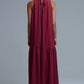 Burgundy Halter Neck Maxi Dress With Seam Detailing