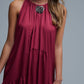 Burgundy Halter Neck Maxi Dress With Seam Detailing