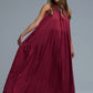 Burgundy Halter Neck Maxi Dress With Seam Detailing