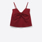 Burgundy poplin crop top with bow detail