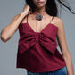 Q2 Burgundy poplin crop top with bow detail