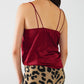 burgundy satin spaghetti strap top