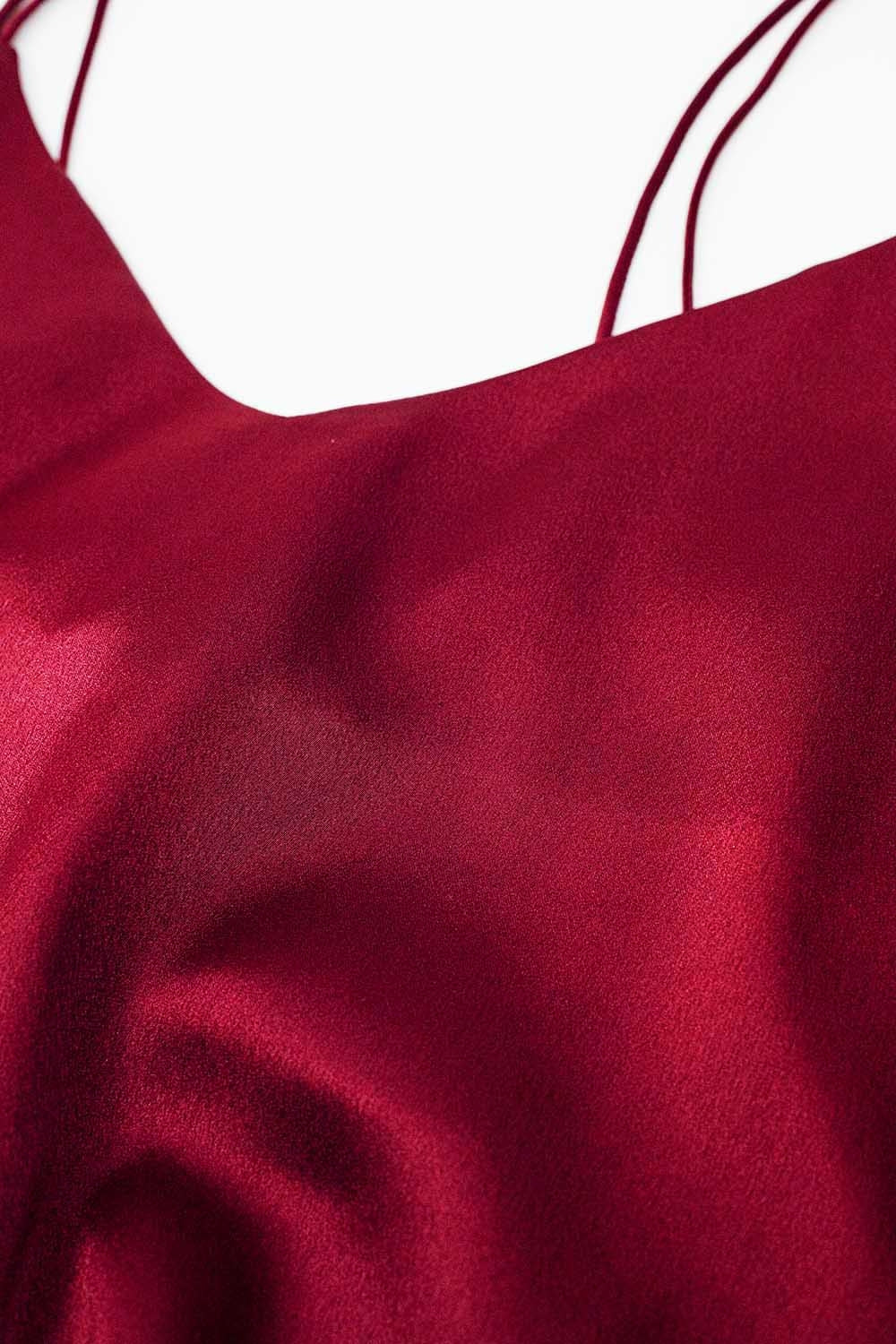 burgundy satin spaghetti strap top