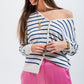 Q2 Button down cream cardigan top in stripe