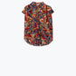 Button Up Relaxed Blouse With Short Sleeves In Red Multicolor Flower Print