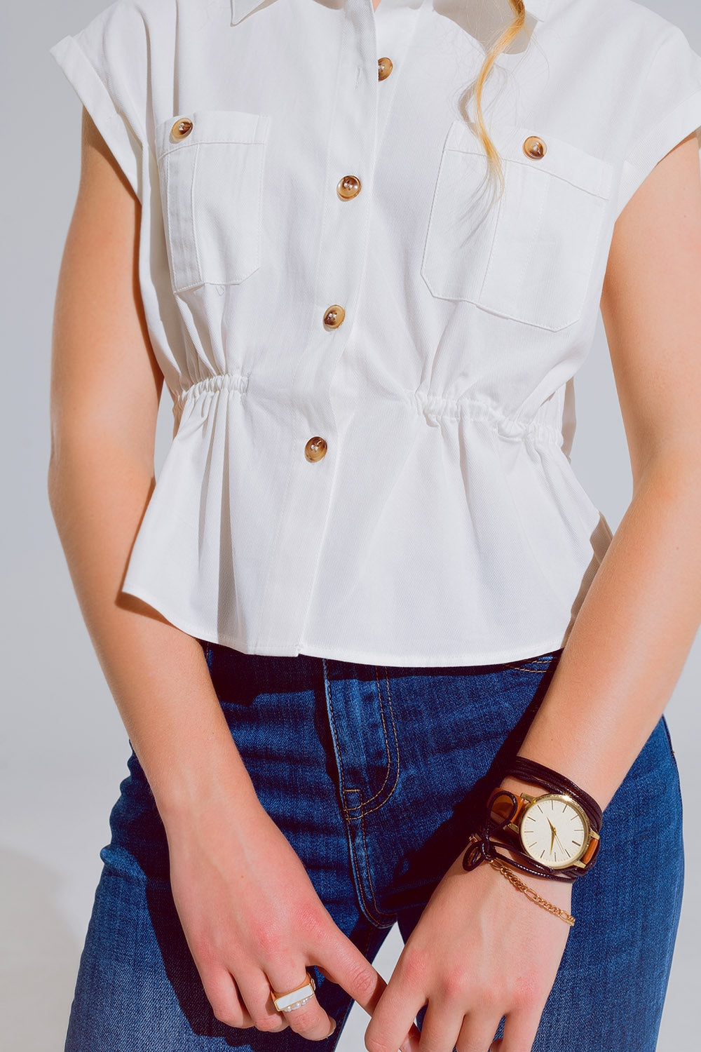 Button Up White Shirt With Chest Pockets