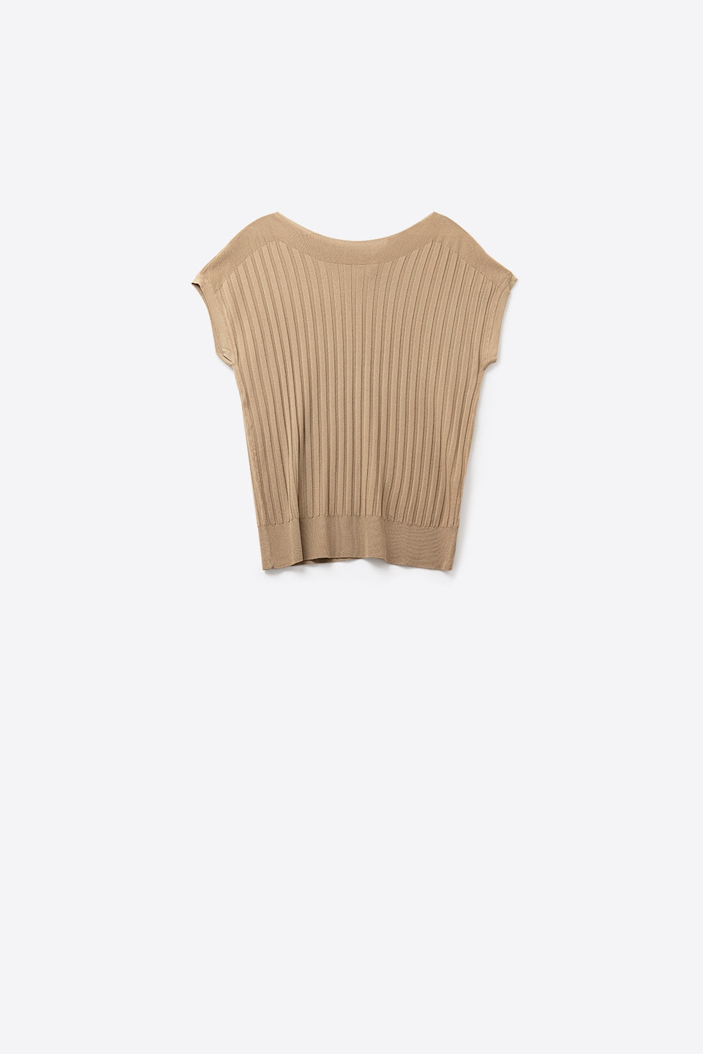 Q2 Camel fine Rib knitted Sweater with boat neck