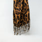 Q2 camel Leopard print fluffy knit scarf with rhinestone details