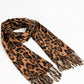 camel Leopard print fluffy knit scarf with rhinestone details