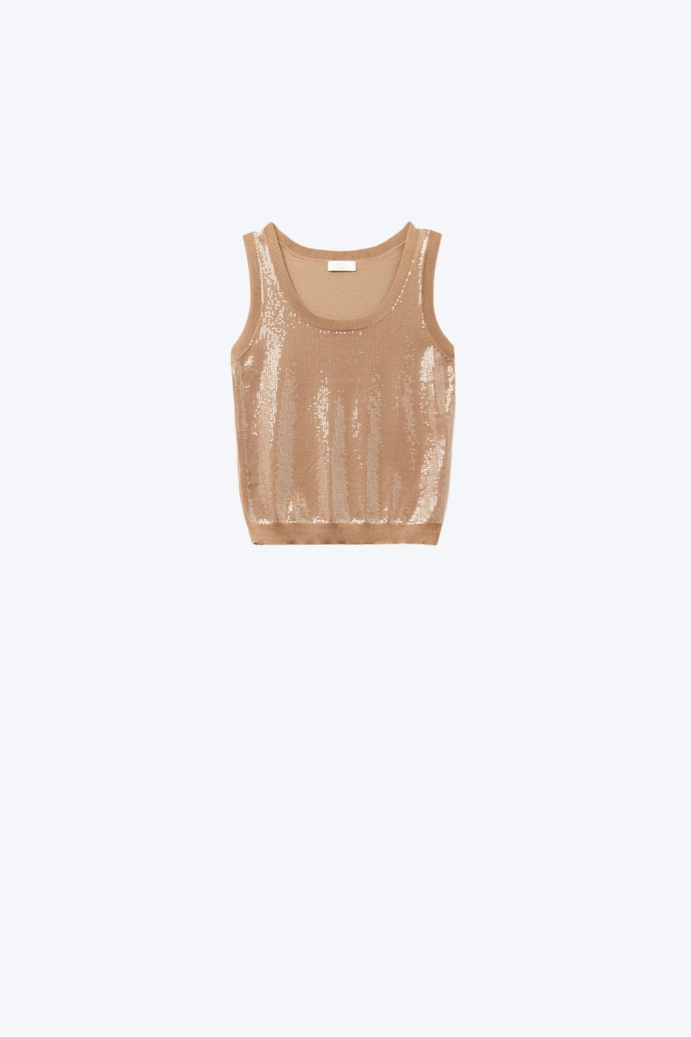 Q2 Camel sleeveless knitted sweater with sequins