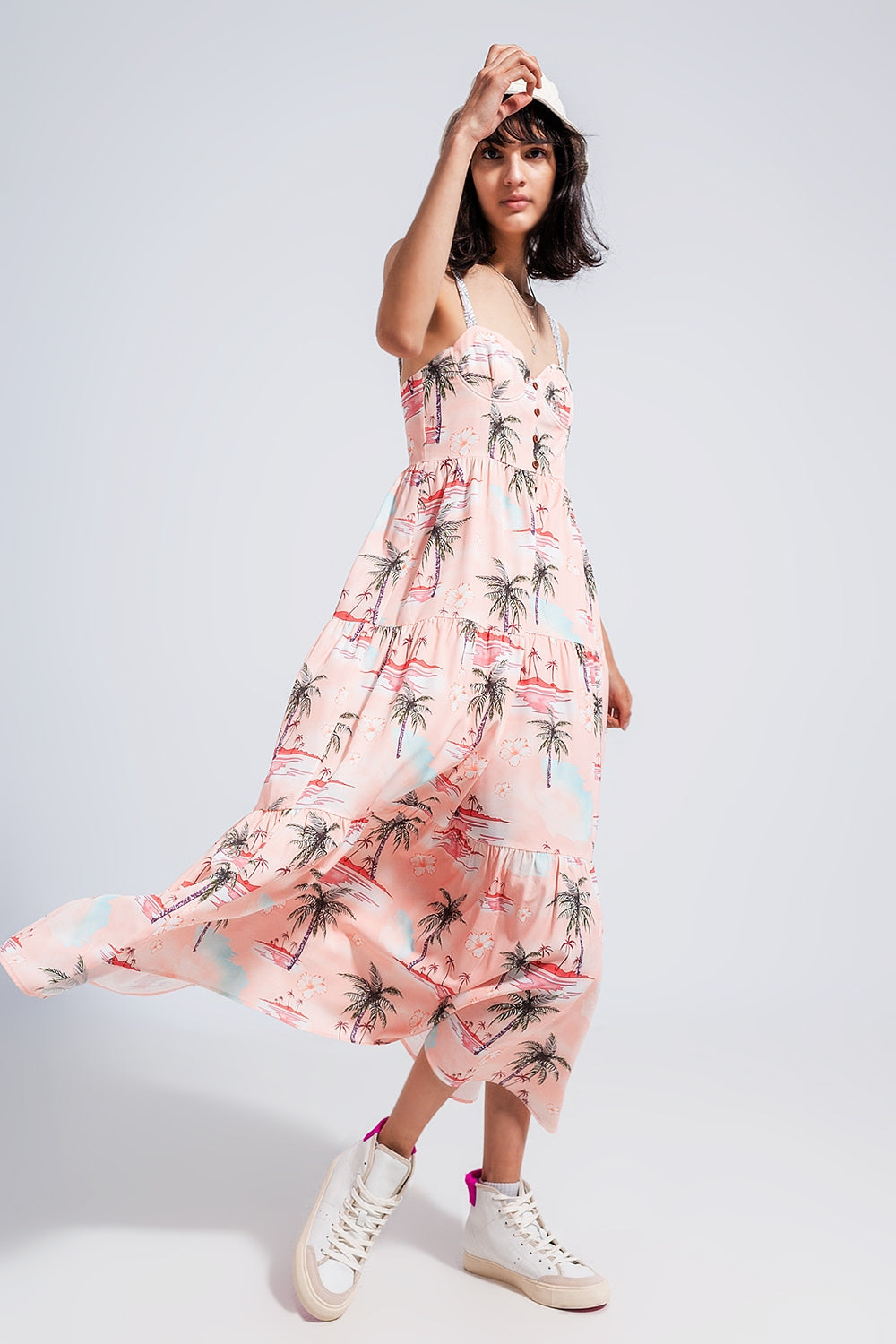 Q2 Cami maxi beach dress in natural tropical print