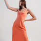 Vestido camisola midi de raso naranja de alto brillo