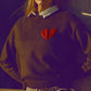 carbon grey sweater with red heart detail