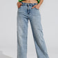 Cargo Style Bleached Jeans With Belt Like Strap Details At The Waist