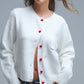Q2 Charming White Cardigan with Heart Buttons