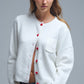 Charming White Cardigan with Heart Buttons