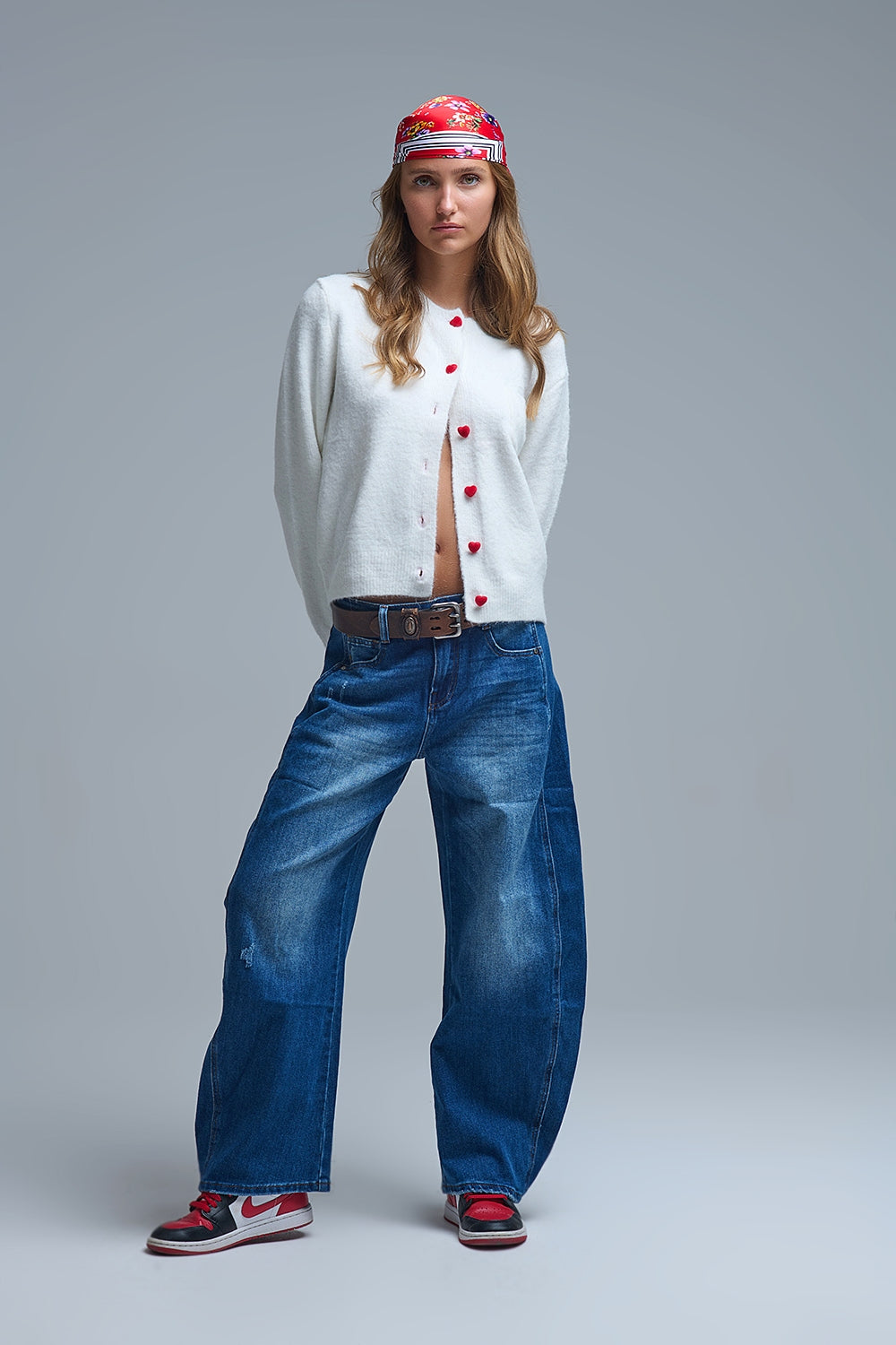 Charming White Cardigan with Heart Buttons