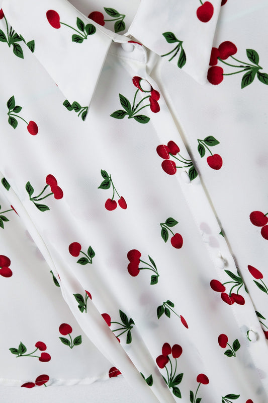 Cherry Print Short Shirt Dress