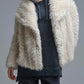 Q2 Chic beige Faux Fur Jacket with a wide neck