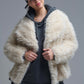 Chic beige Faux Fur Jacket with a wide neck