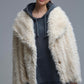 Chic beige Faux Fur Jacket with a wide neck