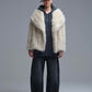 Chic beige Faux Fur Jacket with a wide neck