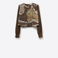 Q2 Chic brown Cropped Top with Abstract Print