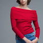 Chic Off-Shoulder Red Knit Top