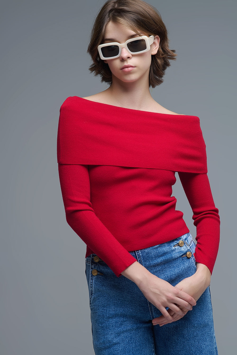 Chic Off-Shoulder Red Knit Top