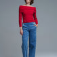 Chic Off-Shoulder Red Knit Top