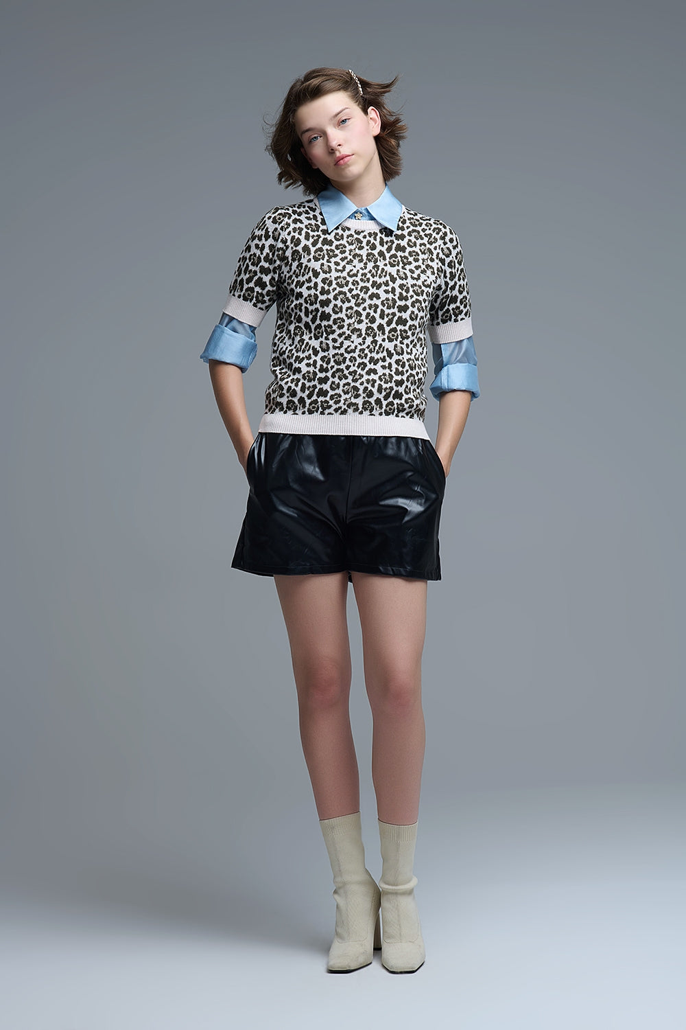 Chic Short Sleeve Leopard Print Sweater