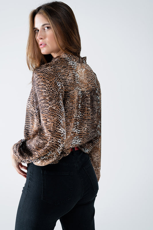 chiffon blouse in brown leopard print